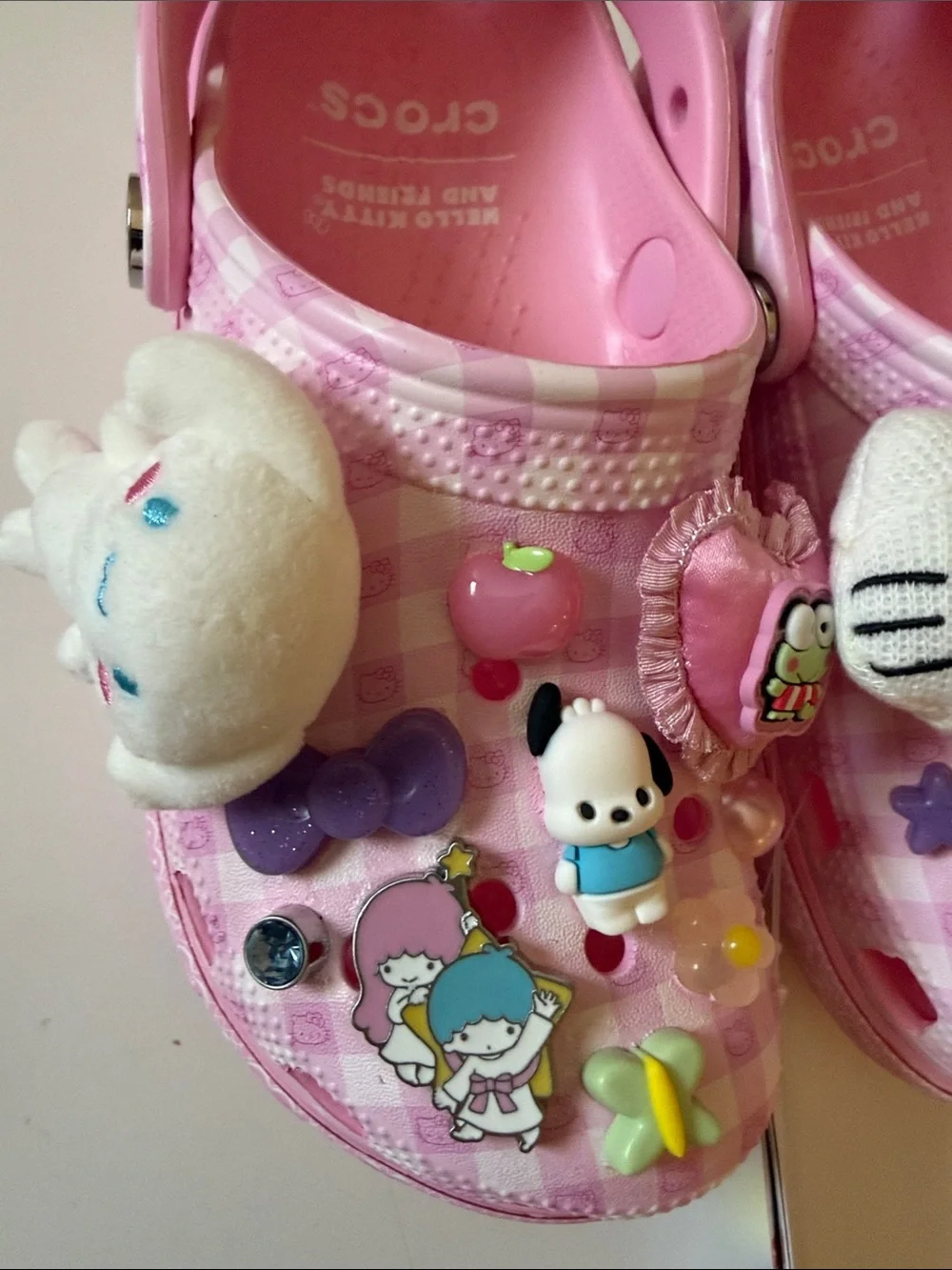 CROCS Pink Checkered Platform Clogs with Sanrio Charms